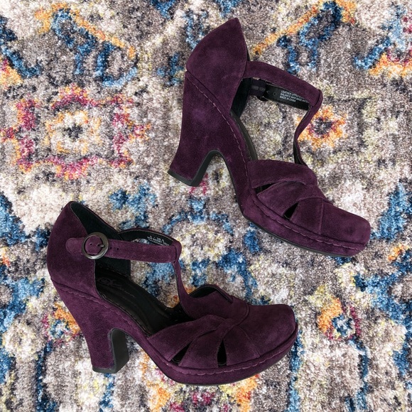 purple t strap heels